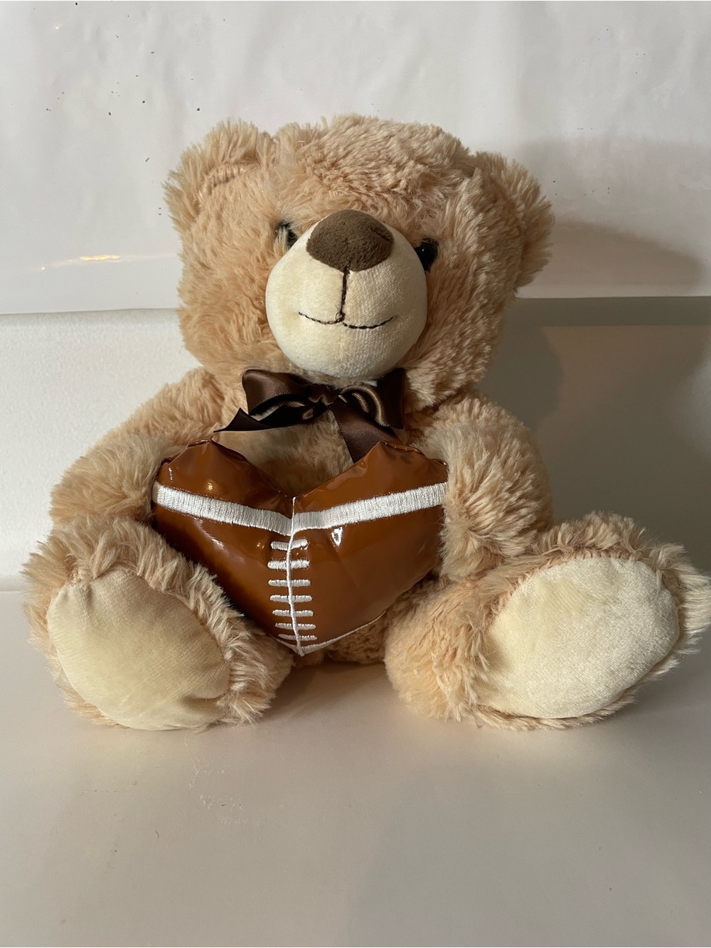 Kellytoy Beige Plush Teddy Holding Brown Football Heart